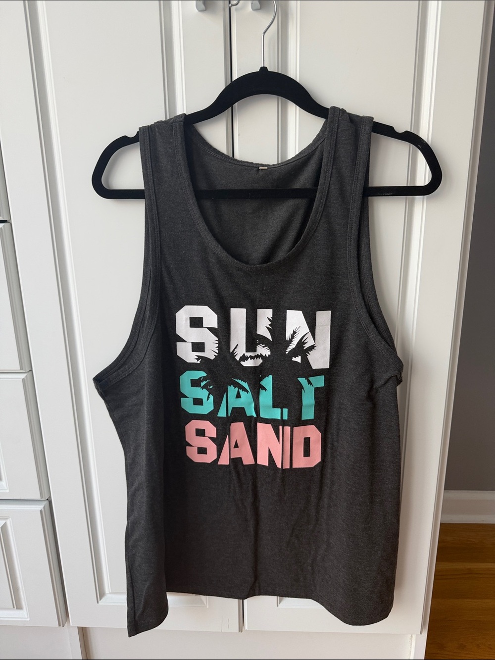 Graphic Tank Top - Charcoal with White, Teal & Pink Text